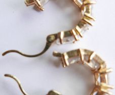 Vintage Gold Plated Huggie Hoop Earrings Cubic Zirconia Stones