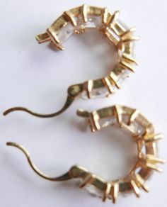 Vintage Gold Plated Huggie Hoop Earrings Cubic Zirconia Stones