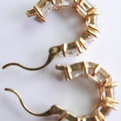 Vintage Gold Plated Huggie Hoop Earrings Cubic Zirconia Stones