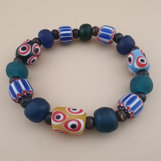 Vintage Venetian Style Chevron & Mix Glass Beads Bracelet