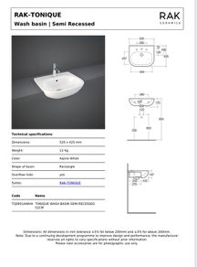 Tonique 520mm Semi Recessed Basin