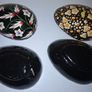 SALE!  Vintage Egg Shaped Black Lacquer Floral PAPIER MACHE Trinket Boxes, Set of 2 Image 6