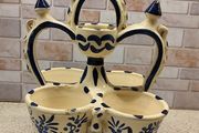 Vintage Hand Painted Ceramic Egg Carrier  Blue and White Floral Easter Table