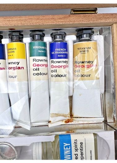 RARE Antique George Rowney No 9 Oil Colour Wooden Box Set - 1950s/60s Artist Case Prop