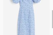 Blue floral dress puff sleeves
