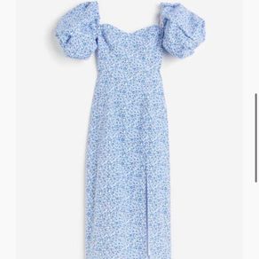 Blue floral dress puff sleeves