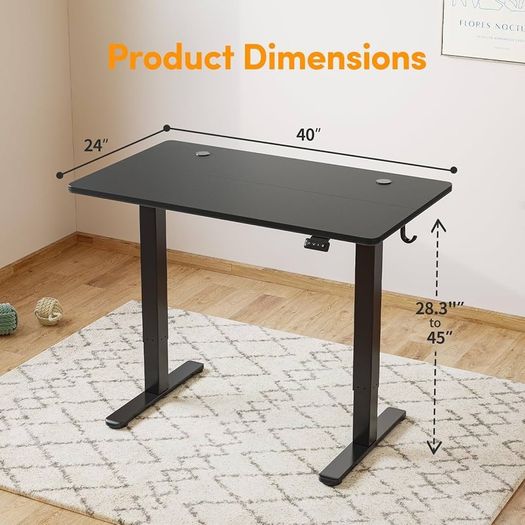 NEW SALE | Standing Desk Height Adjustable Electric Desk, 100x60cm Stand up Table, Sit Stand Home Office Desk with Splice Board, Black Top