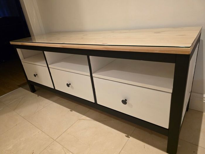 Wooden tv unit with glass top