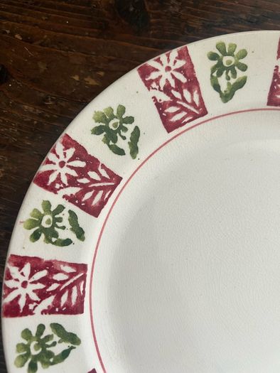 Antique Arklow pottery 1930s early green stamp spongeware plates