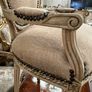 Carved wood chair with sacking material Image 5