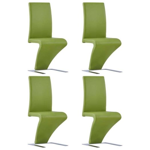Dining Chairs with Zigzag Shape 4 pcs Green Faux Leather