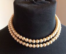 Vintage Faux pearl double strand choker Necklace