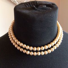 Vintage Faux pearl double strand choker Necklace
