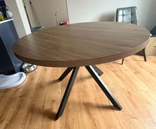 Round Dining Table Oak Effect & Black metal legs