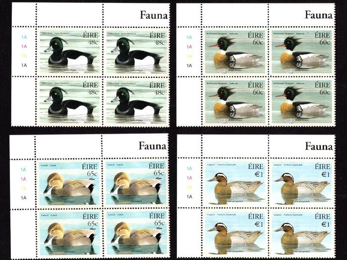 2004 Ireland Fauna & Flora Native Ducks Commemorative Stamp Plate Block 1A1A1A1A1A Mint Never Hinged (MNH)