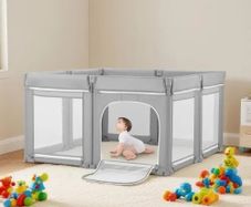 Baby Playpen, 1200 x 1200mm Foldable Toddlers Playpen, Indoor/Outdoor Baby Fence Play Yard with Zippered Door & Soft Breathable Mesh, No-Gap Toddlers Activity Center for 6 - 24 Months Babies