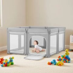 Baby Playpen, 1200 x 1200mm Foldable Toddlers Playpen, Indoor/Outdoor Baby Fence Play Yard with Zippered Door & Soft Breathable Mesh, No-Gap Toddlers Activity Center for 6 - 24 Months Babies