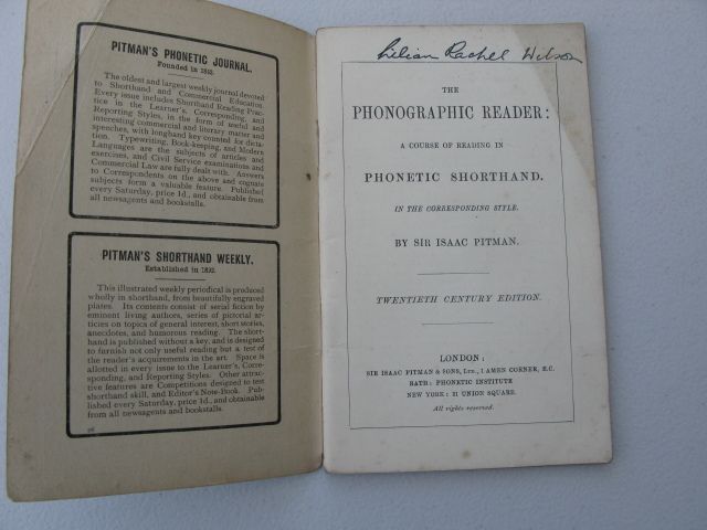 Vintage Book:- Pitman's Shorthand. The Phonographic Reader