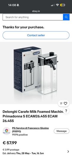 Delonghi bean to cup coffee machine milk jug carafe