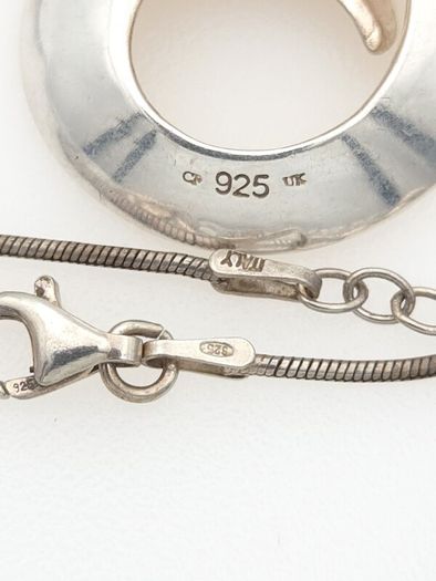925 Vintage Sterling Silver Signed UK Modernist Spiral Pendant On Italian Chain