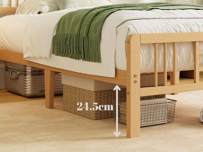 Wooden Double Bed Frame with Headboard - Bamboo Wood Bed Frames with Metal Slats Support and Underbed Storage, Easy to Install, Noise Free, Sturdy, 30.5 cm High