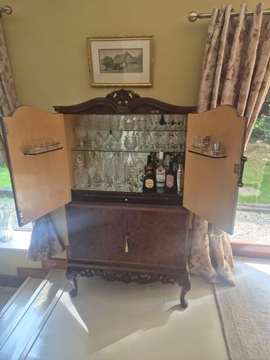 Antique drinks cabinet and contents