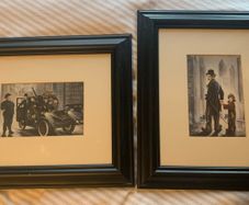 Framed pictures of Charlie Chaplin & Laurel and Hardy
