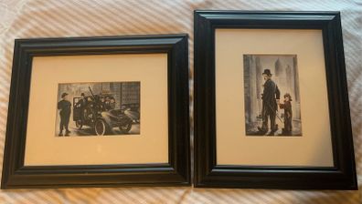 Framed pictures of Charlie Chaplin & Laurel and Hardy
