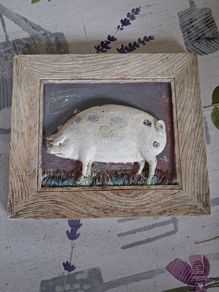 Hand Painted Ceramic Pig Plaque