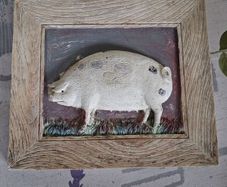 Hand Painted Ceramic Pig Plaque