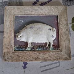 Hand Painted Ceramic Pig Plaque