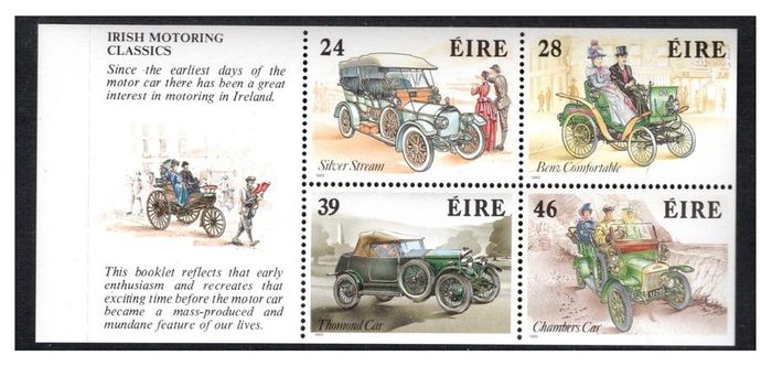 1989 Ireland Motoring Classics Commemorative Stamps Booklet Pane Mint Never Hinged (MNH). Hibernian HP32