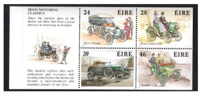 1989 Ireland Motoring Classics Commemorative Stamps Booklet Pane Mint Never Hinged (MNH). Hibernian HP32