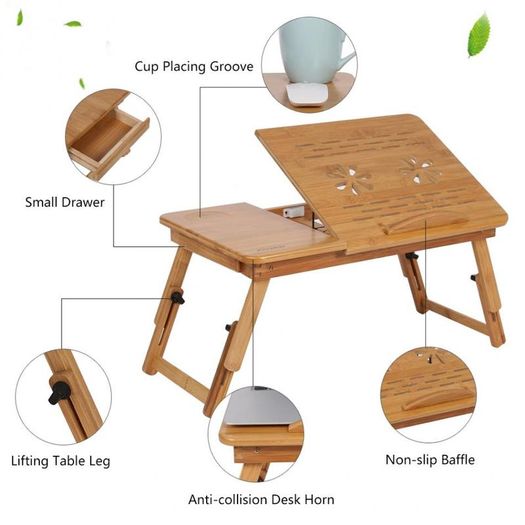 1Pc Adjustable Table Bamboo Computer Desk Rack Shelf Dormitory Bed Lap Desk Portable Exquisite Book Reading Tray Stand Table