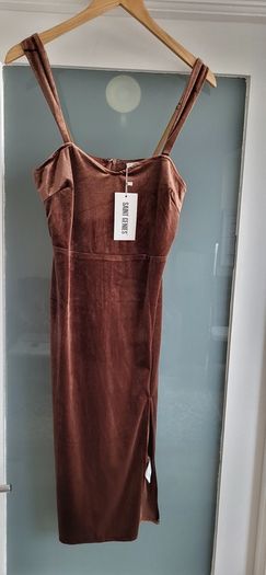 SAINT GENIES brown velour side slit dress Sz 12UK - Bnwt