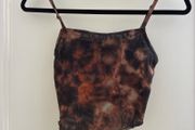Brown tie-dye asymmetrical crop top