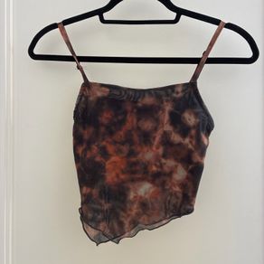 Brown tie-dye asymmetrical crop top