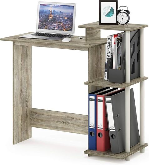 NEW SALE | Efficient Home Laptop Notebook Computer Desk, Study Desk, Writing Desk, Sonoma Oak/White, 100.6 (W) x 85.3 (H) x 39.6 (D) cm