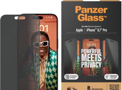 PanzerGlass Privacy Screen Protector for iPhone 15 Plus - Ultra-Wide Fit and scratch-resistant tempered glass iPhone screen and privacy protector - with mounting aid for easy installation