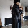womans black faux leather trench coat Image 6