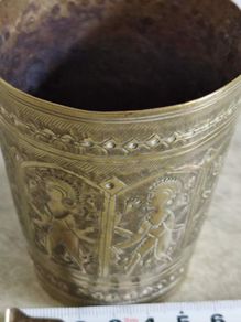 Vintage Lassi Cup, Engraved Indian Brass Beaker, Brass Cup, Antique Brass