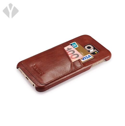S6 Vintage Leather Back Cover With Card Slots