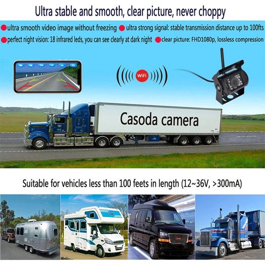 New WiFi Wireless HD 1080P Rear View Camera Starlight Night Vision Truck Van Camper Bus Vehicle Back up Reverse Camera High-Definition Image