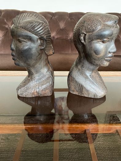 Pair of Vintage Mid Century African Art Hardwood Bust Carvings