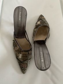 Baldinini Italian Luxury Embellished Mesh Mules, Pointed Toe, UK 6.5