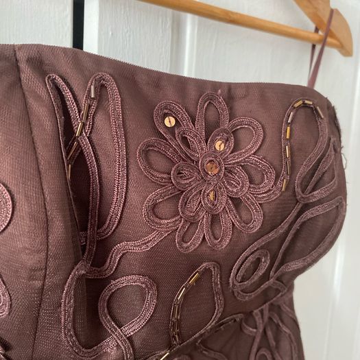 Monsoon brown bandeau tulle dress with embroidery + beading detail and matching bolero
