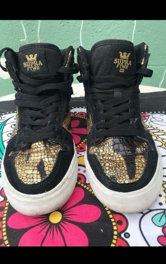 SUPRA black & gold high top trainers