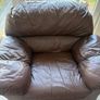 3 Seater Brown Leather Couch & Armchair Image 3