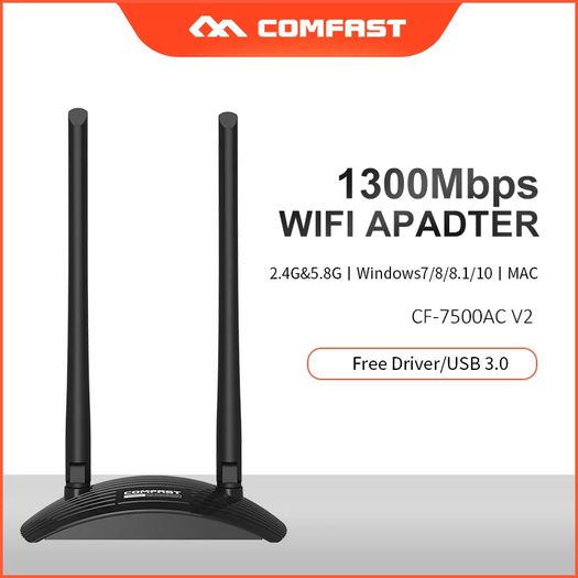COMFAST Stellar Warship AC1300 Dual Band (2.4G/5G) USB Adapter/Dongle+Hotspot - 2x6dbi External Adjustable Antennas (Brand New/Warranty)