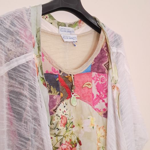 Elisa Cavaletti Multicolor Luxury Italian Floral Cardigan Top Set Size XL